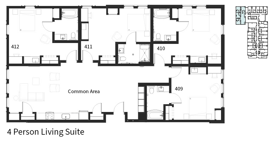 Floor plan for 1 bed, 1 bath, 332 sqft